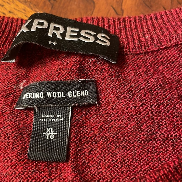 MENS EXPRESS BURGUNDY MARLED LIGHT WEIGHT SWEATER - Picture 3 of 5